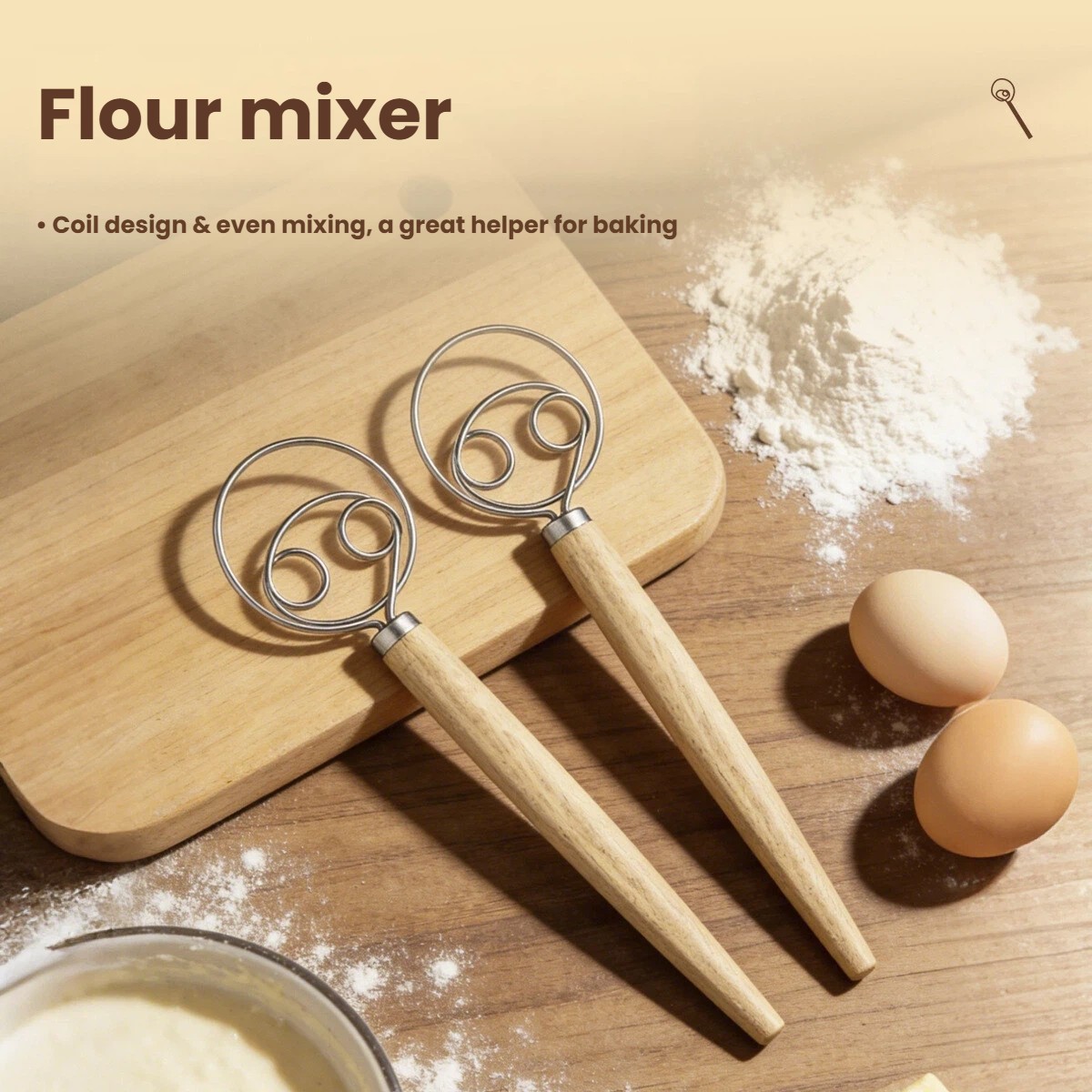Danish Pancake Pan - Deegklopper Grote Deense klopper met houten